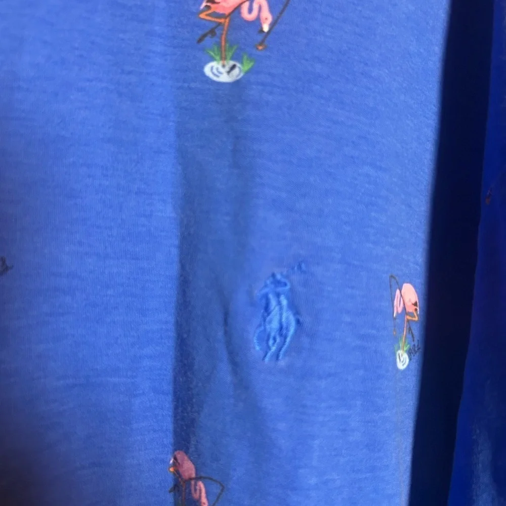Polo Ralph Lauren Mens 2TG (2X Tall) Short Sleeve Shirt Blue Pink Flamingo